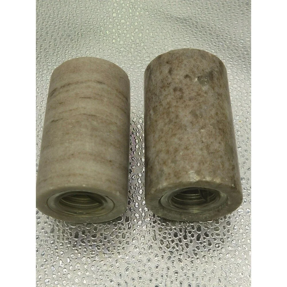 Vintage Natural Stone / Marble Cylinder Salt & Pepper Shakers Set